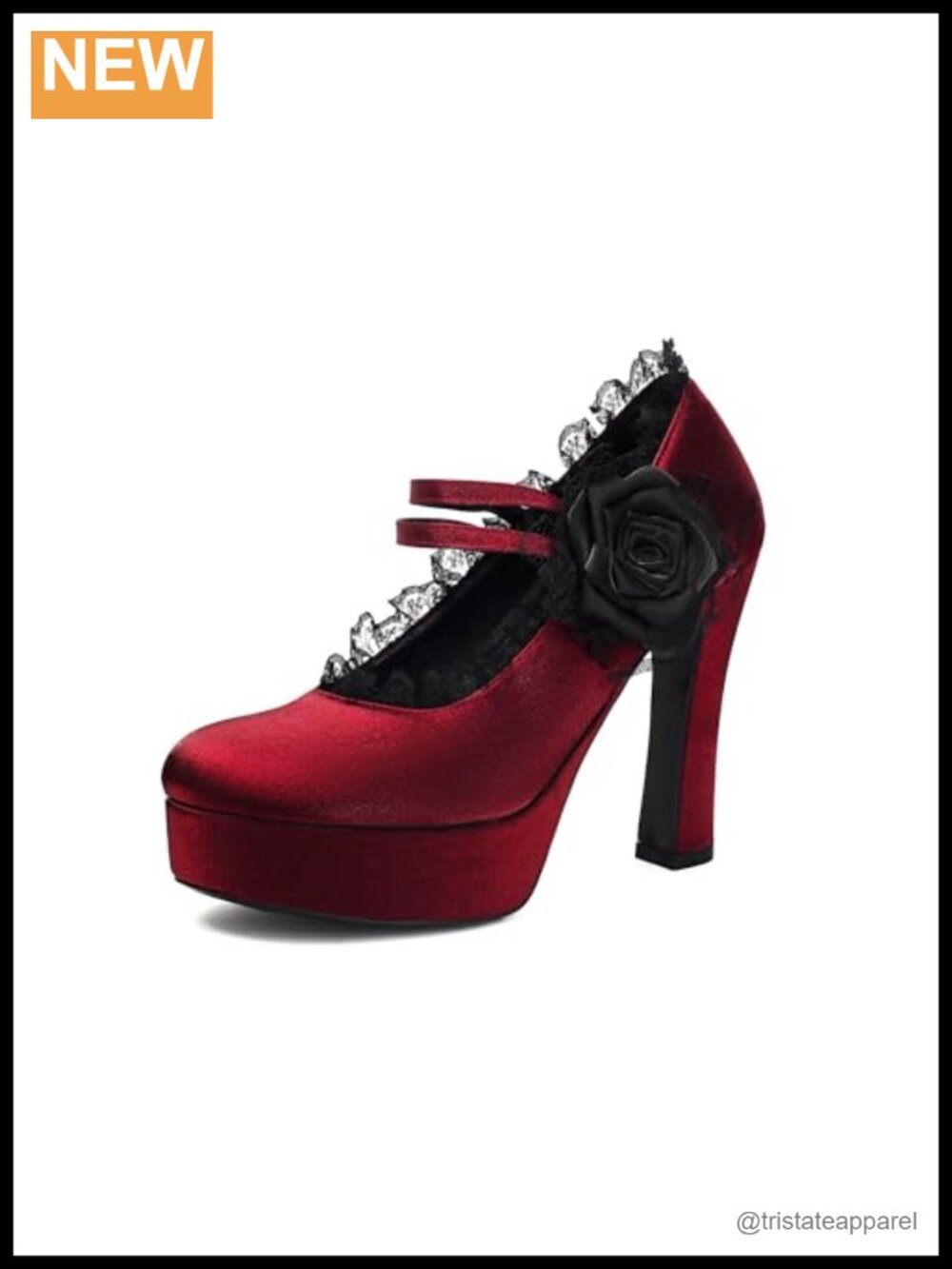 Women's Mary Jane Gothic Platform Pump High Heels Lace Flower Close Round Toe